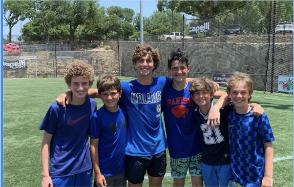 Blue team on the turf field